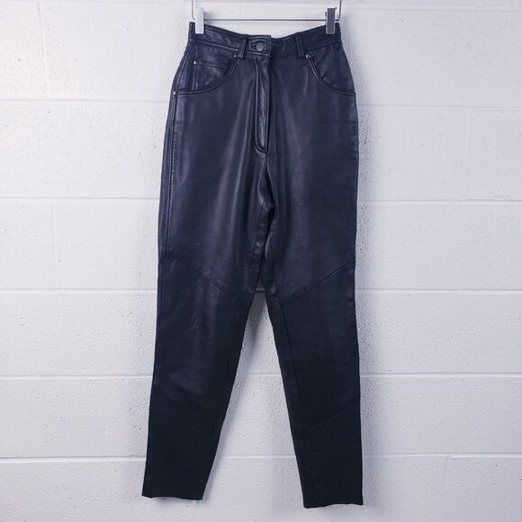 Vintage Wilson's Leather Black Leather Straight Leg Pants Pleated Women's Size 4 - Picture 1 of 12